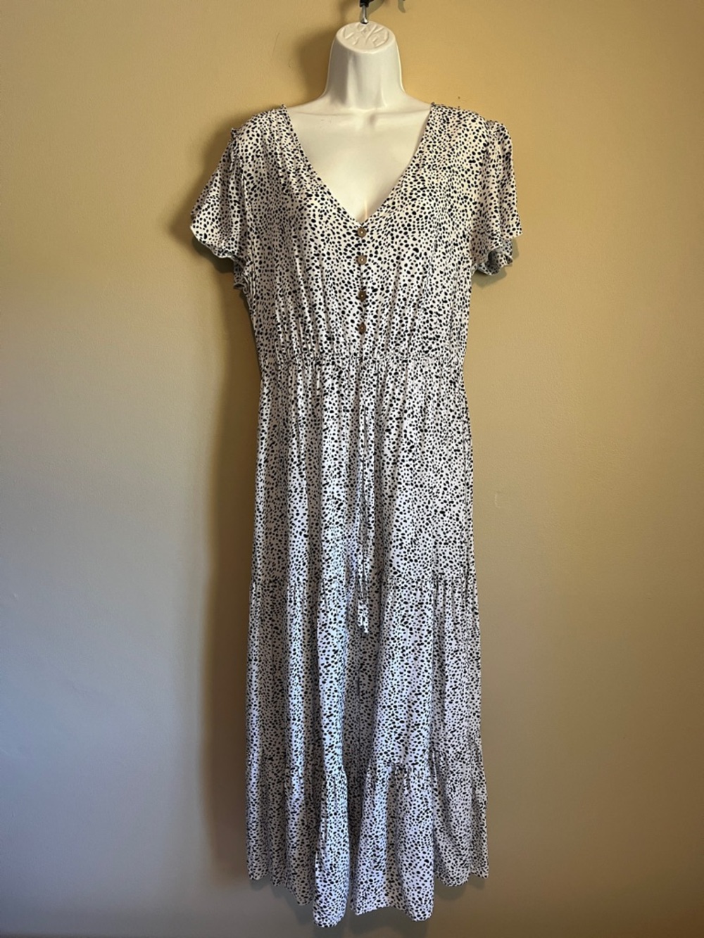 SHEIN White Maxi Dress with Black Dot Print